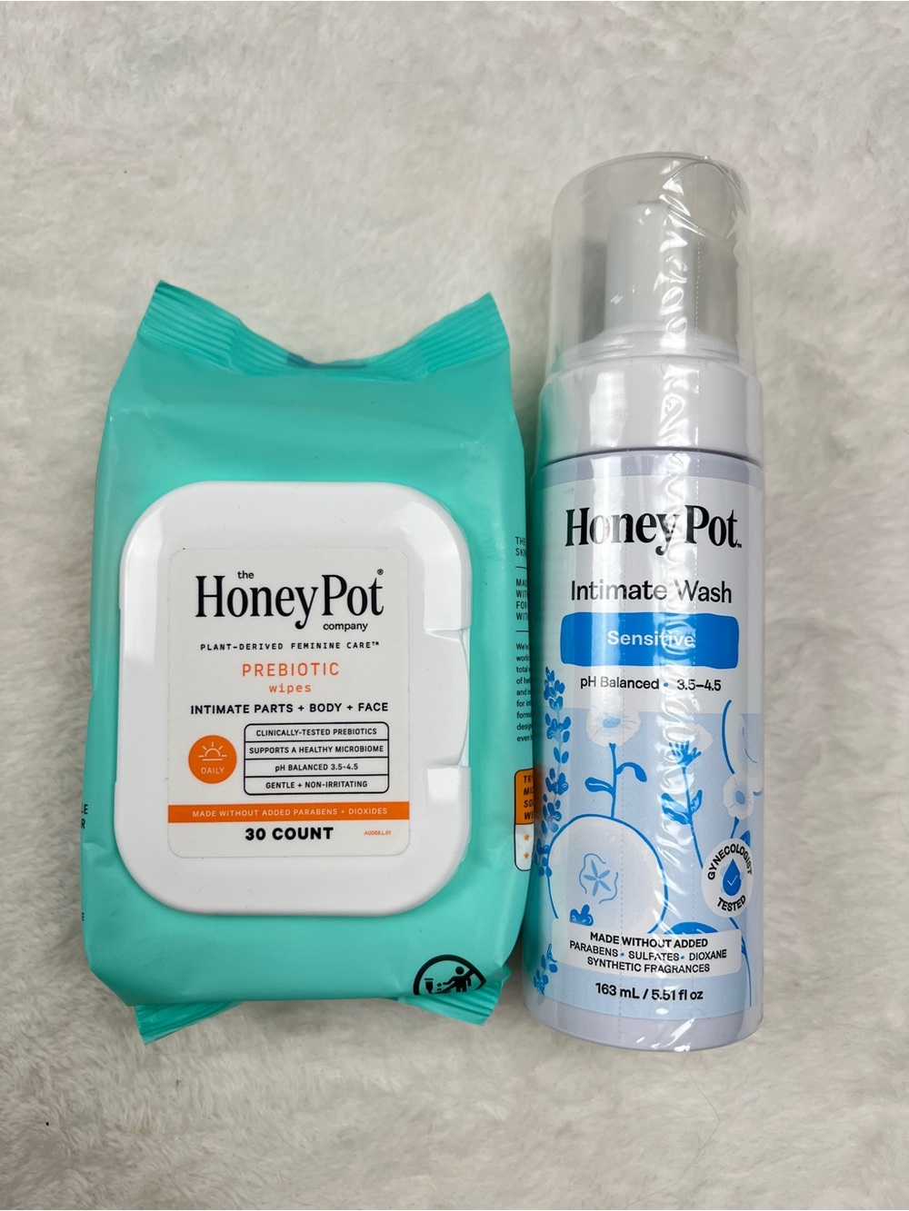 The Honey Pot Sensitive Wash 5.51 oz + Prebiotic Wipes 30ct NEW Sealed